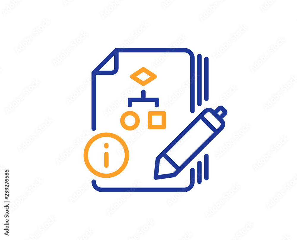Documentation with algorithm line icon. Technical instruction sign. Colorful outline concept. Blue and orange thin line color icon. Algorithm Vector