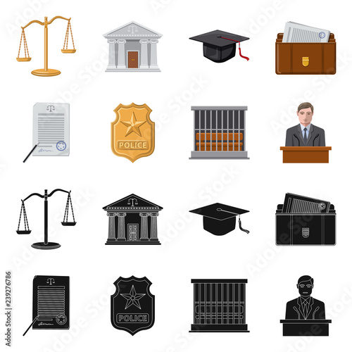 Vector illustration of law and lawyer logo. Collection of law and justice vector icon for stock.