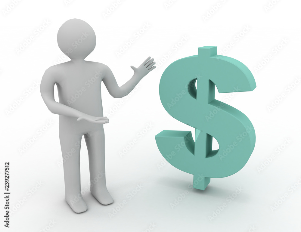 3d dollar sign and man. business concept 3d dollar sign and man. business concept