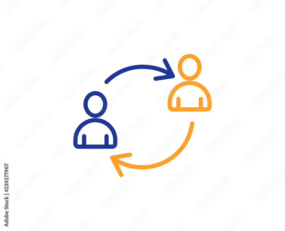 Teamwork line icon. User communication or Human resources. Profile Avatar sign. Person silhouette symbol. Colorful outline concept. Blue and orange thin line color icon. User communication Vector Teamwork line icon. User communication or Human resources. Profile Avatar sign. Person silhouette symbol. Colorful outline concept. Blue and orange thin line color icon. User communication Vector