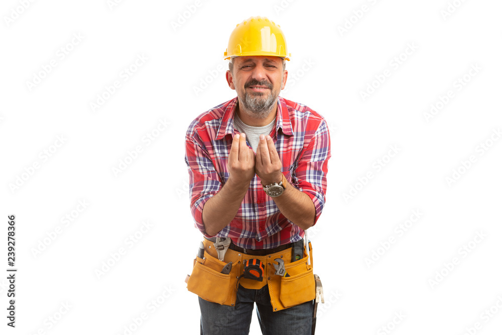 Builder asking question with italian hand gesture. Builder asking question with italian hand gesture.