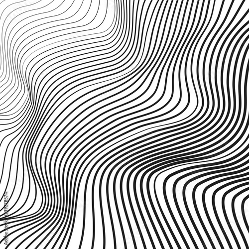 Black and white wave pattern. Vector squiggle  waving dynamic lines. Abstract op art design. Tech background  flowing simple waveforms. Modern conceptual illusion. EPS10 illustration