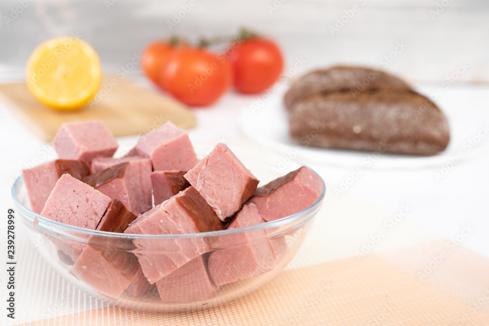 Choped of smoked brisket.Meat products