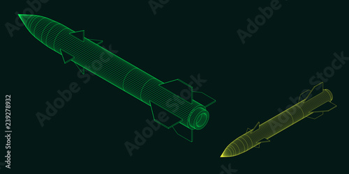 Military missile. Vector outline illustration.