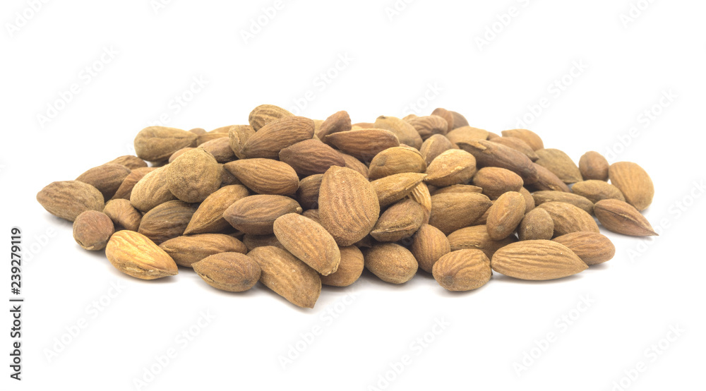 Almond on white background. apricot nut Almond on white background. apricot nut