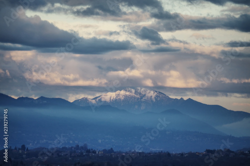 Generoso Mount on Italian Alps as view from Maggiore Lake