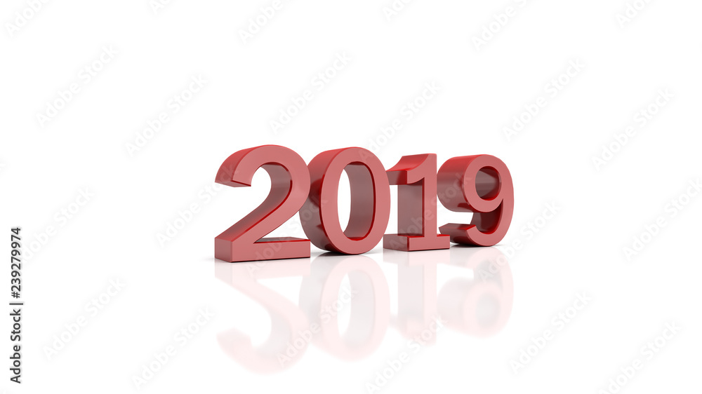 2019 red color New Year on the white Background Minimal Style 2019 red color New Year on the white Background Minimal Style