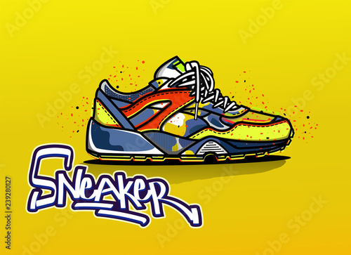 Illustration of sneakers in color. Sport shoes. 