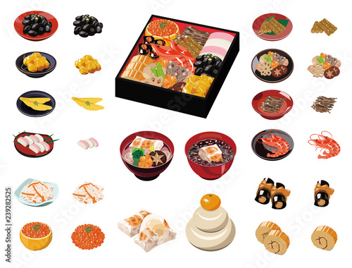 食べ物アイコン・イラスト【和食】①（お節料理・お雑煮・お汁粉）