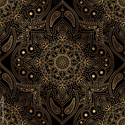 Luxury background vector. Oriental mandala royal pattern seamless. Indian for Christmas party, new year holiday wrapping paper, yoga wallpaper, beauty spa salon ornament, wedding invitation.