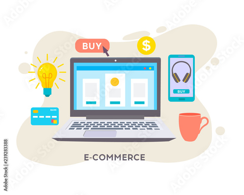 E-commerse online store. E-commerce, strategy flat vector