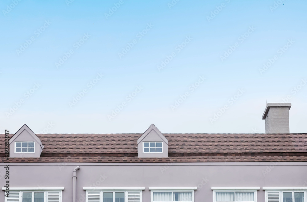 Closeup roof of building with copy space at blue sky background