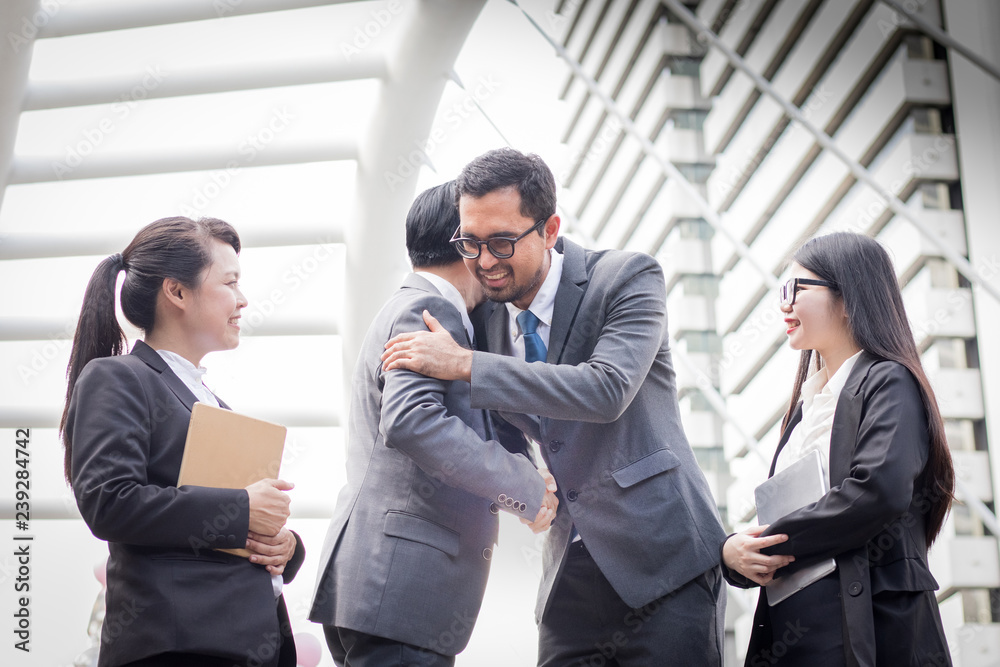 Successful company with happy workers. Business success and winning team concept.