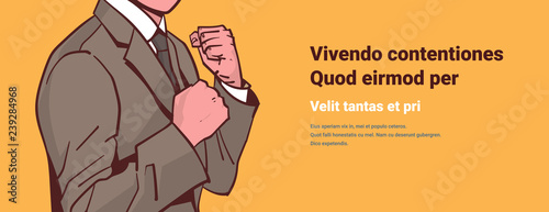 angry businessman showing fists ready to fight concentration challenge conflict concept pop art retro style male cartoon character portrait horizontal copy space vector illustration