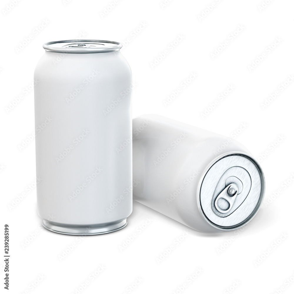 Aluminum cans for beer or soda on a white background. Template for your design. 3d rendering. Aluminum cans for beer or soda on a white background. Template for your design. 3d rendering.
