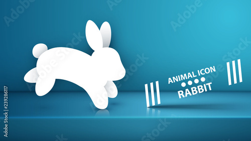 Paper rabbit icon on the blue studio.