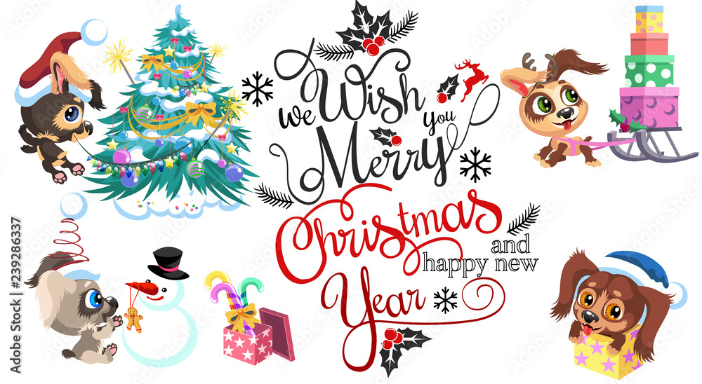 Fototapeta premium Cartoon sign we wish you merry christmas and happy new year