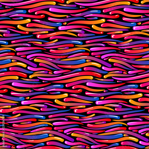Abstract vector seamless pattern with colorful glossy elements. Retro holiday backdrop jelly beans candy, sweet candy.