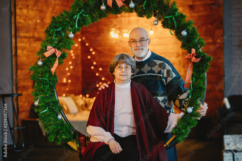 Fototapeta premium An elegant old couple are celebrating Christmas