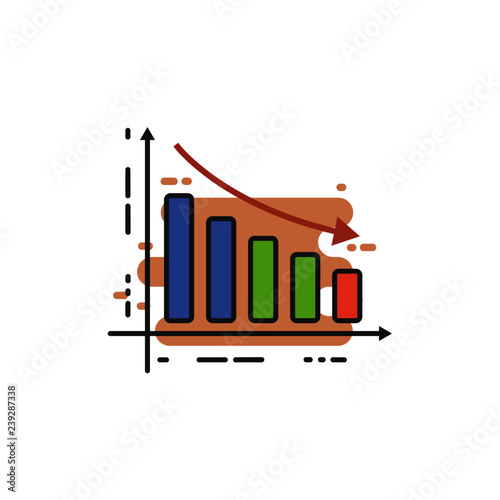 business graph with arrow goes down illustration white background isolated