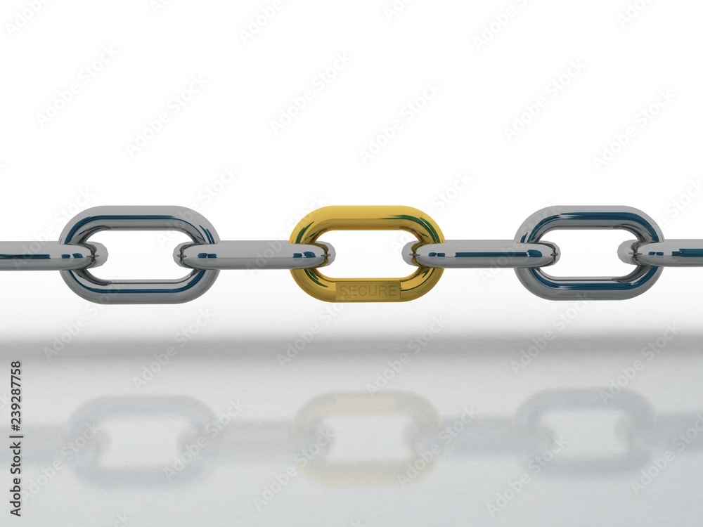 Fototapeta premium 3d illustration Stainless steel chain with unique gold link