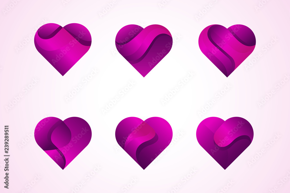 Vector love hearts icons logo set.