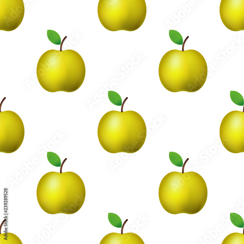 Vector ilustration. Seamless pattern realistic yellow apple on white background Decoration.