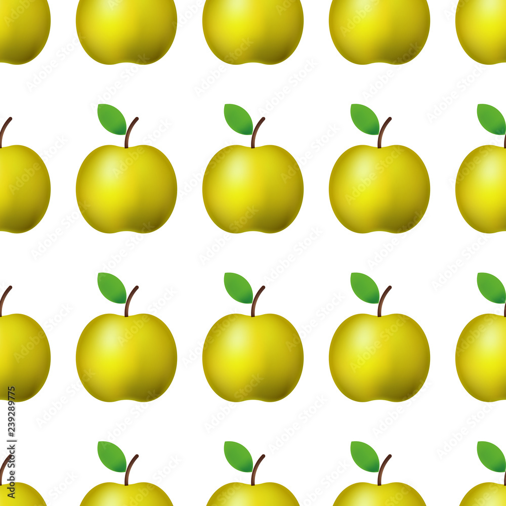 Vector ilustration. Seamless pattern realistic yellow apple on white background Decoration. Vector ilustration. Seamless pattern realistic yellow apple on white background Decoration.