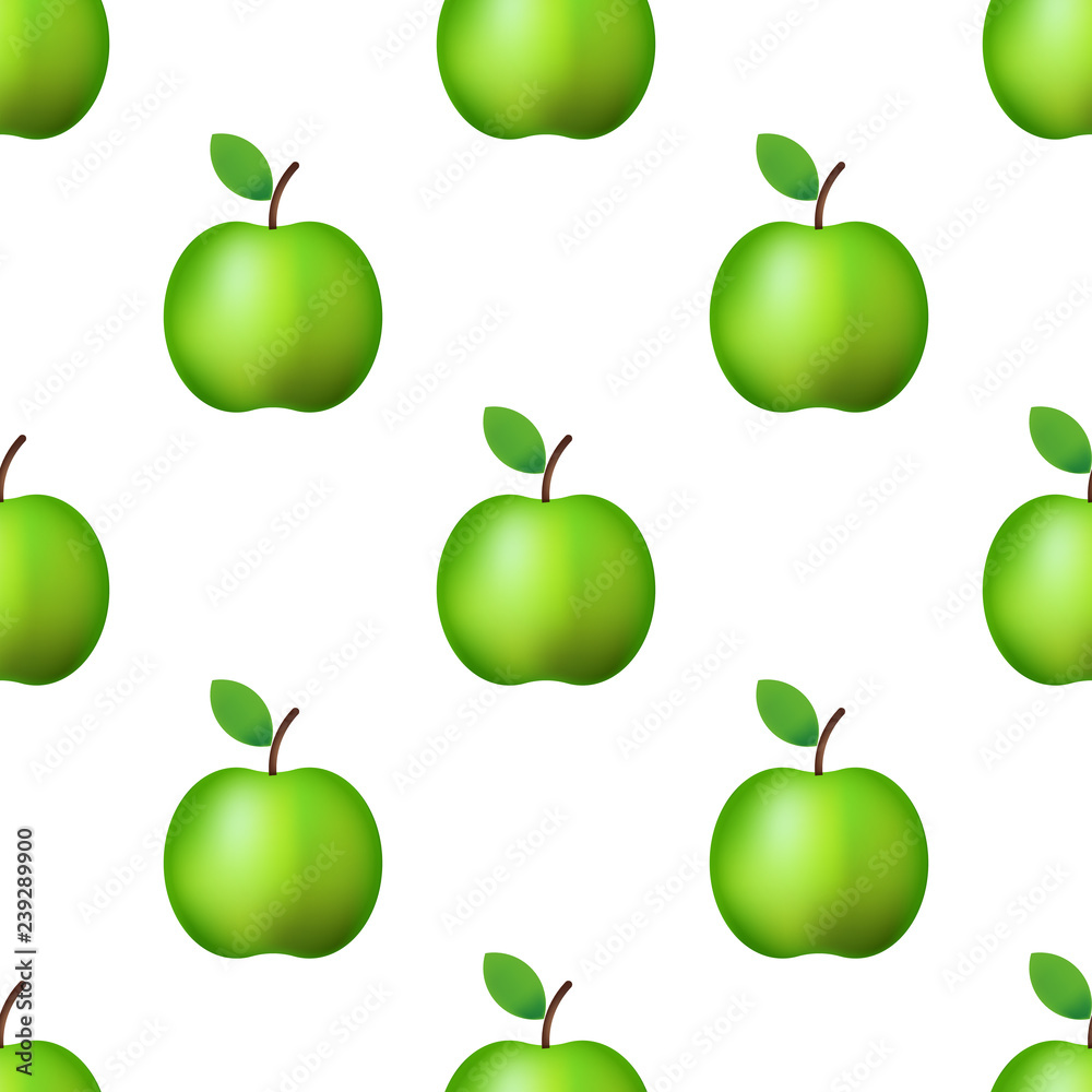 Vector ilustration. Seamless pattern realistic green apple on white background Decoration. Vector ilustration. Seamless pattern realistic green apple on white background Decoration.