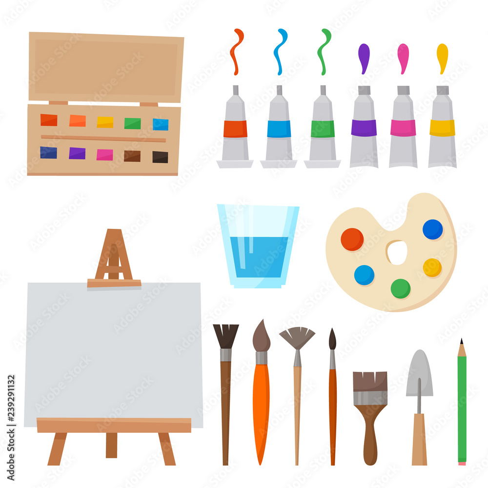 WATERCOLOR CLIPART art supply artist brushes tools paint