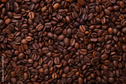 Aroma coffee beans background. Close up coffee.