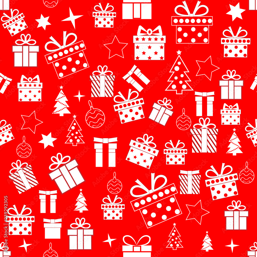 Repeating Christmas Pattern with White Decorative Elements on Red Background. Vector Illustration Repeating Christmas Pattern with White Decorative Elements on Red Background. Vector Illustration