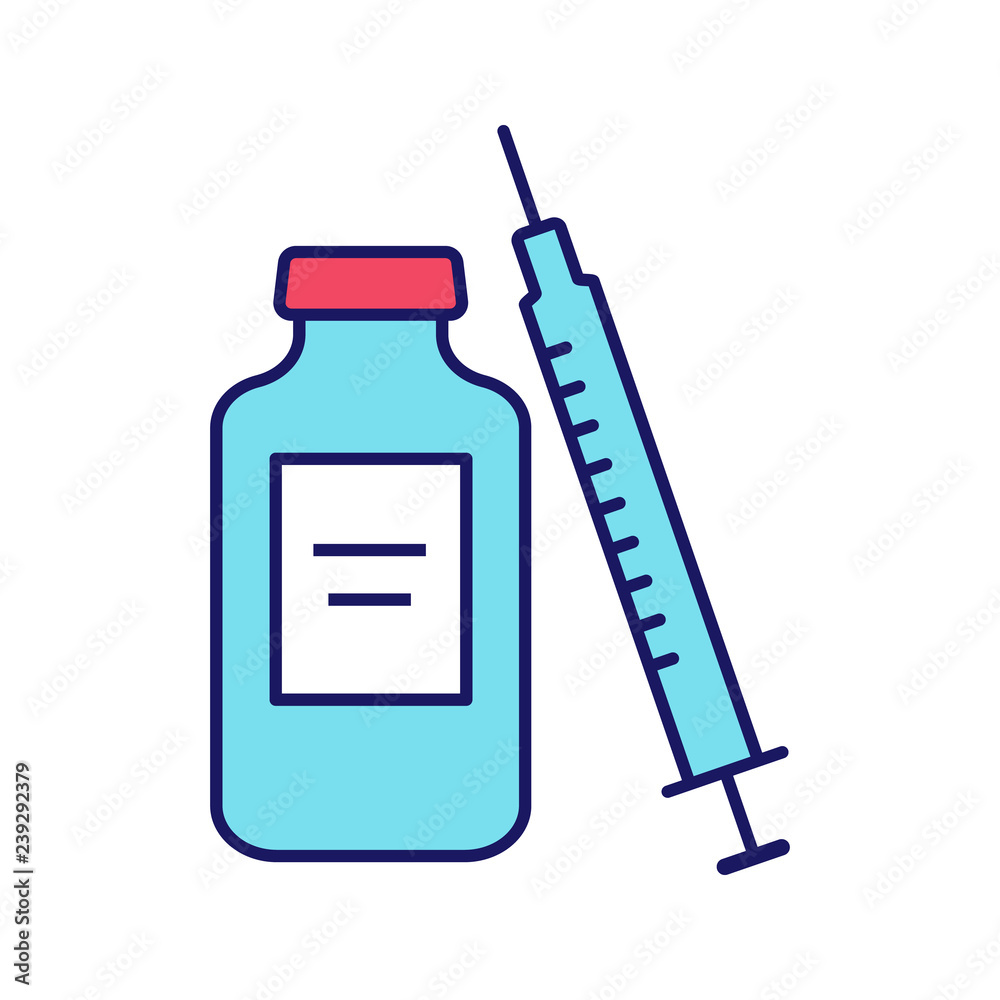 Medicine vial and syringe color icon Medicine vial and syringe color icon