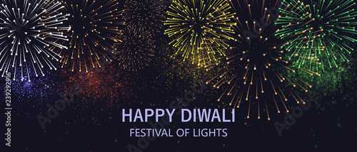 Diwali festival lights poster. DIwali holiday shiny background with fireworks. Vector illustration