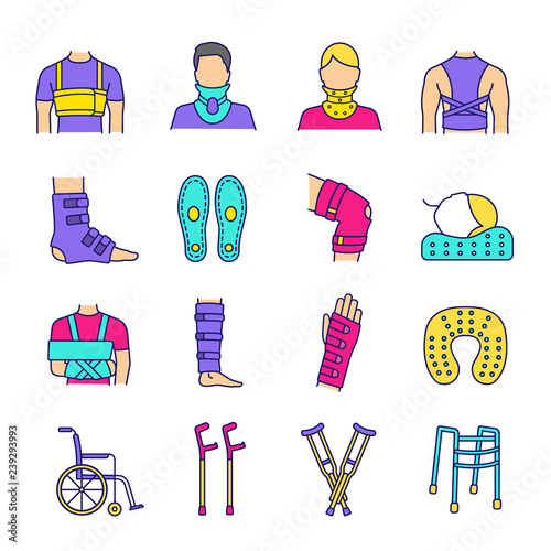 Trauma treatment color icons set