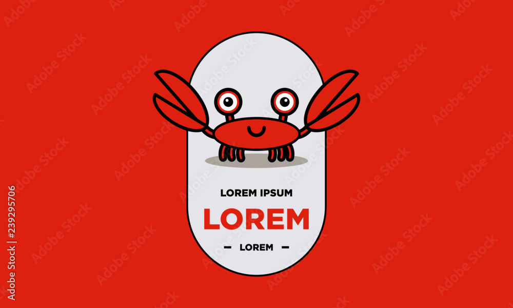 Obraz premium Cute Crab Cartoon Vector Illustration Badge Flat Style Design