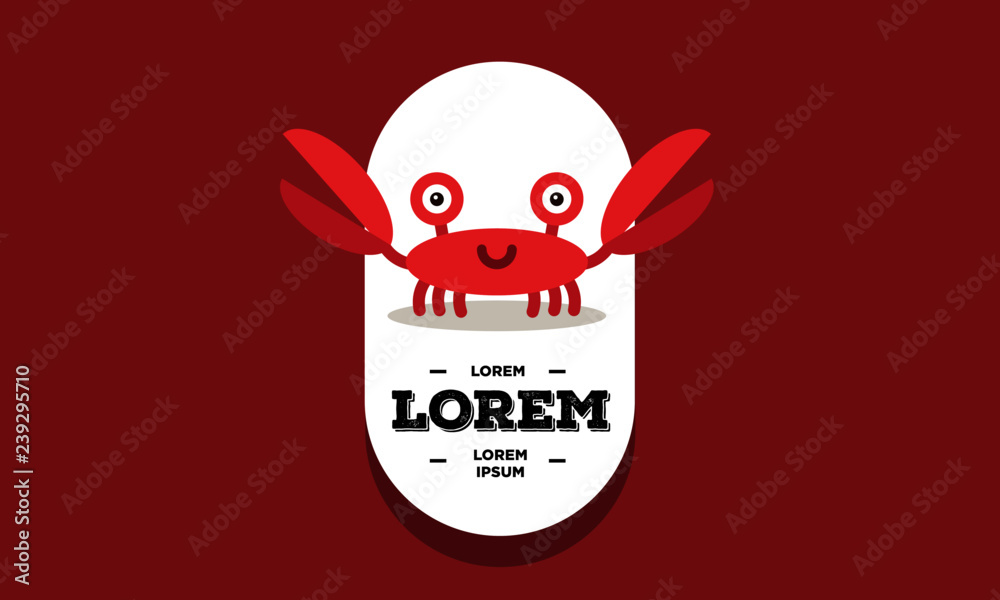 Obraz premium Cute Crab Cartoon Vector Illustration Badge Flat Style Design