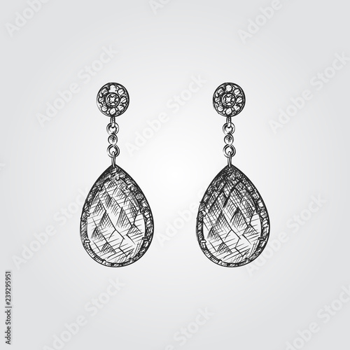 Hand Drawn Jewelry earrings Sketch Symbol isolated on white background. Vector Jewelry In Trendy Style. Accessories hand drawing sketches elements
