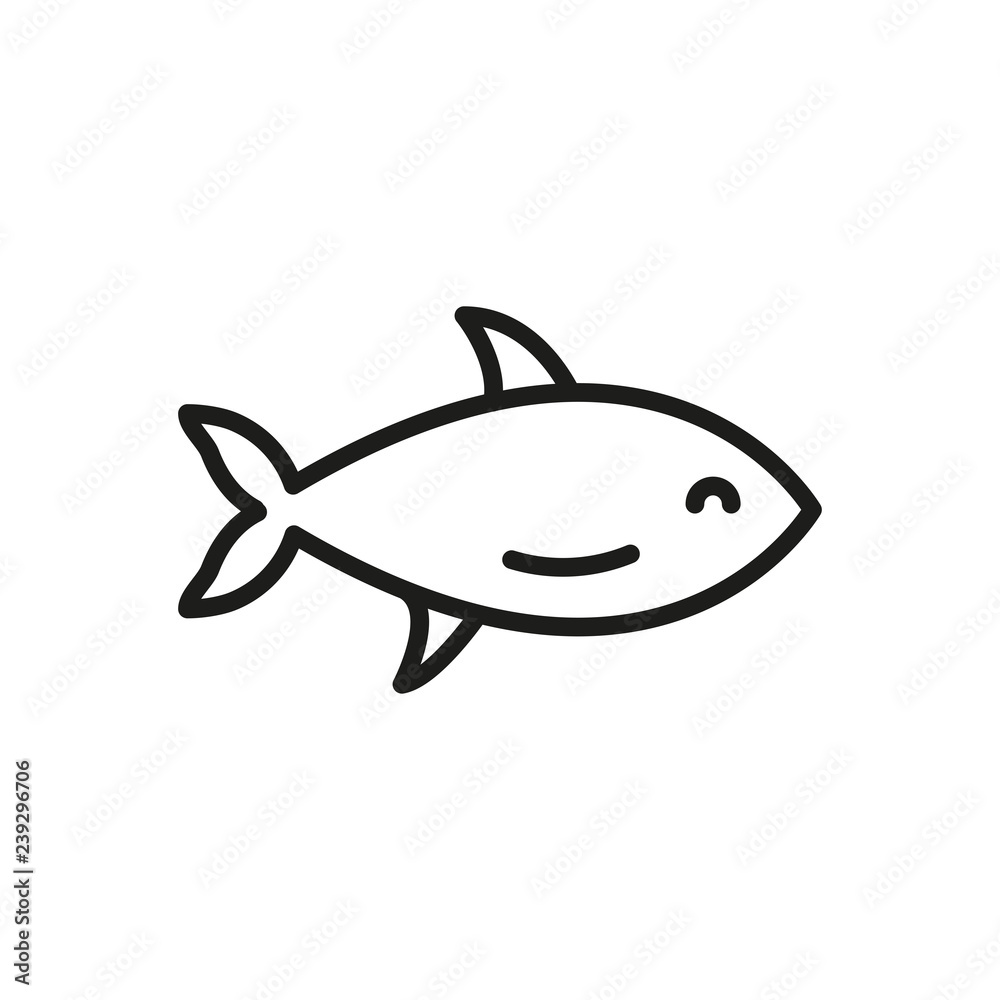 Fototapeta premium Fish outline icon, seafood symbol, healthy food vector sign isolated on white background
