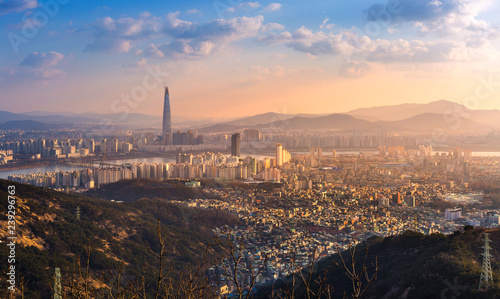 seoul city, skyline and skyscraper, south korea. photo