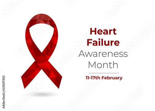 Heart Failure Awareness Month (February) concept with crimson low poly ribbon. Colorful vector illustration for web and printing.