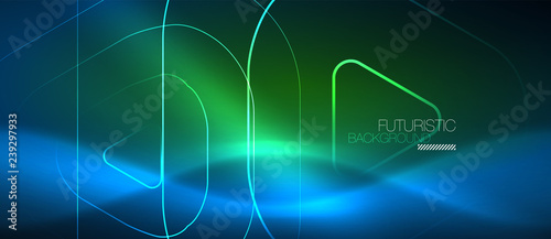 Neon glowing techno lines  hi-tech futuristic abstract background template with geometric shapes