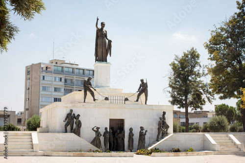 Monument of Freedom in Nicosia includes 14 black statues of prisoners who were released from prison. These were Cypriot fighters who fought for the liberation of Cyprus from British colonization. © dolphinartin
