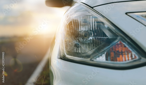 Car Blonde traveling in nature on an asphalt road 