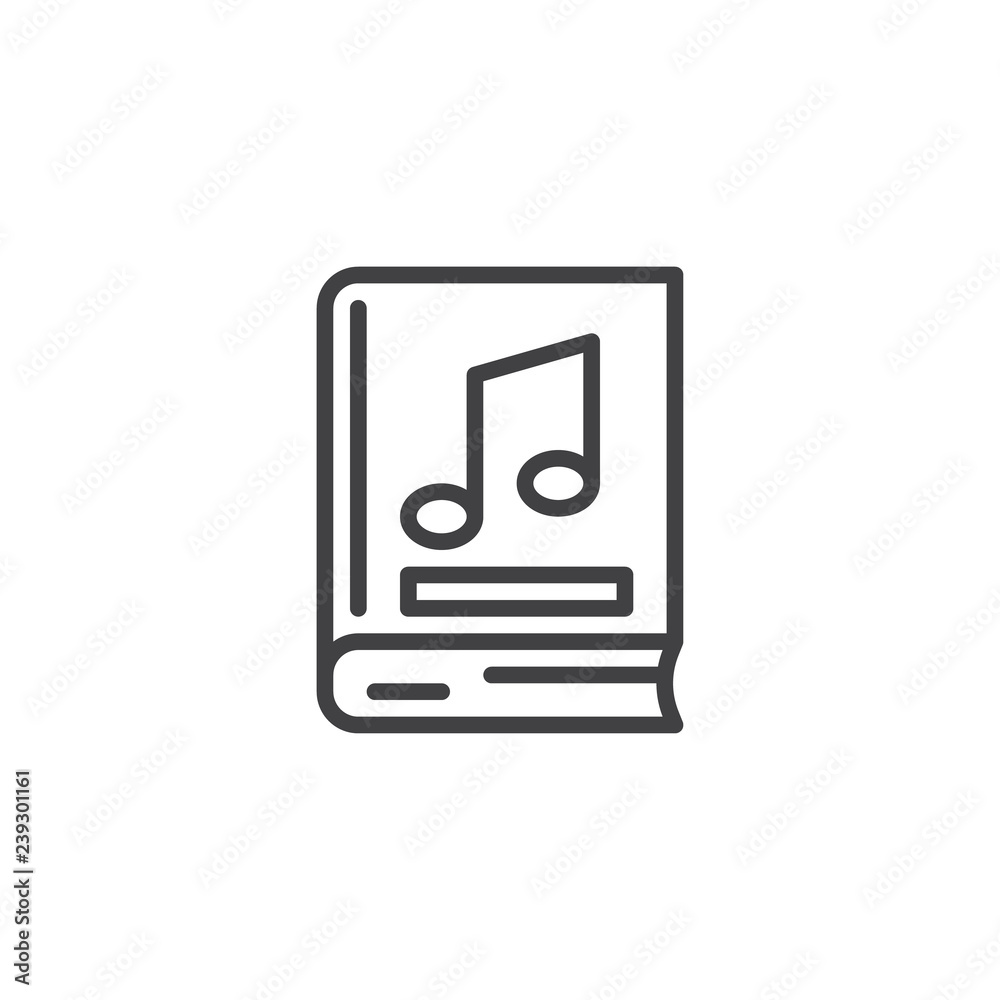 Music notes book outline icon. linear style sign for mobile concept and web design. Book with musical note simple line vector icon. Symbol, logo illustration. Pixel perfect vector graphics Music notes book outline icon. linear style sign for mobile concept and web design. Book with musical note simple line vector icon. Symbol, logo illustration. Pixel perfect vector graphics