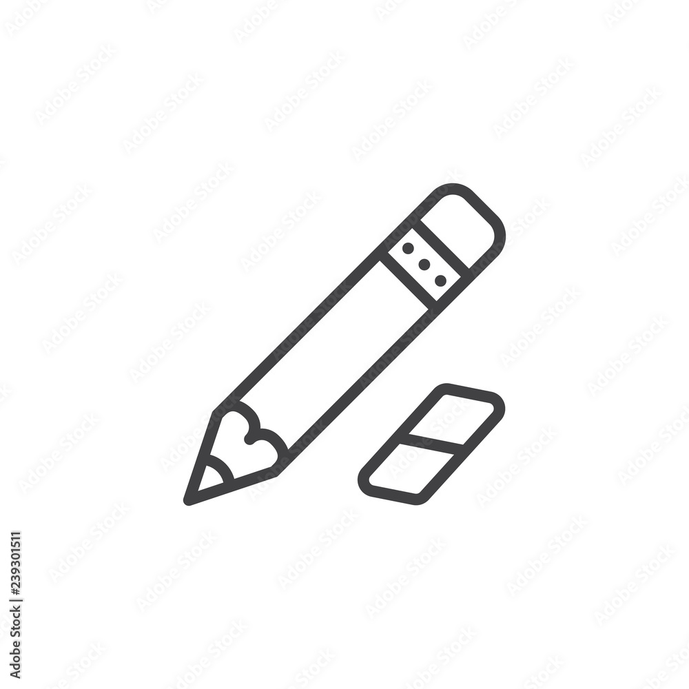 Pencil and eraser outline icon. linear style sign for mobile concept and web design. Drawing tool simple line vector icon. Symbol, logo illustration. Pixel perfect vector graphics