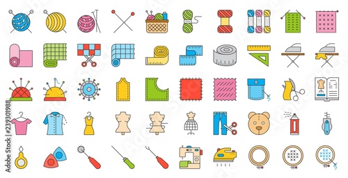 Sewing, handcraft and fashion design related icon. editable line