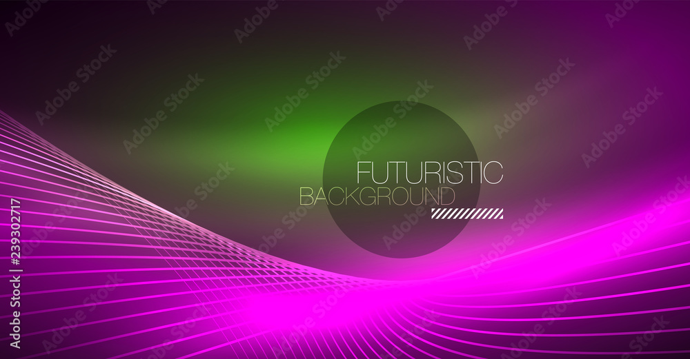 Neon glowing magic background, neon banner, night sky wallpaper. Magic light effect. Christmas abstract pattern.