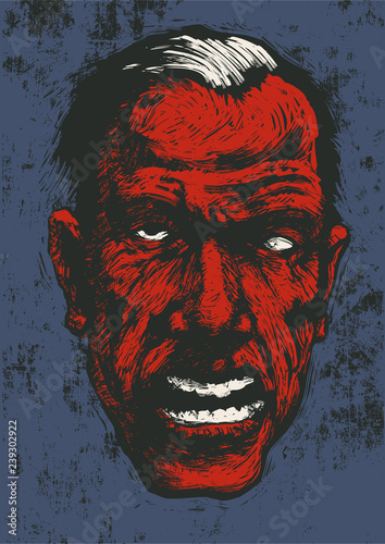 zombie. linocut style. vector illustration