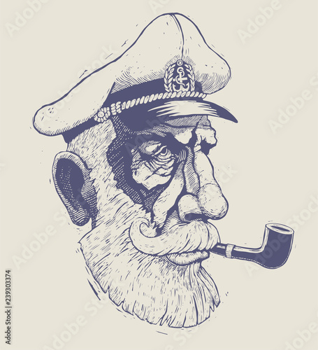 captain, sea-dog. engraving style. vector illustration